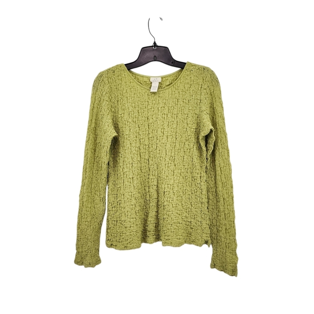 J. Jill Women's Cotton Blend Embossed Crinkle Long Sleeves Top - M